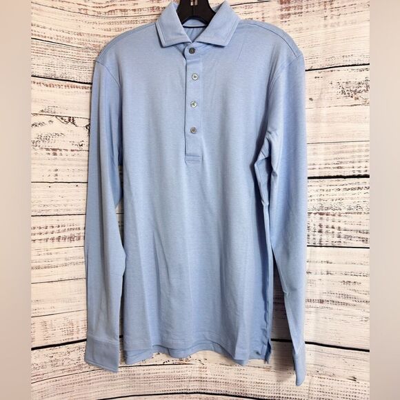 Greyson Mens size Omaha Long Sleeve Polo Wolf Blue Cotton Blend Cooling Fabric - Picture 3 of 16